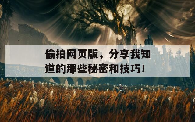 偷拍网页版，分享我知道的那些秘密和技巧！