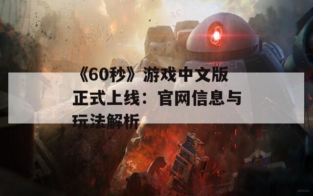 《60秒》游戏中文版正式上线：官网信息与玩法解析